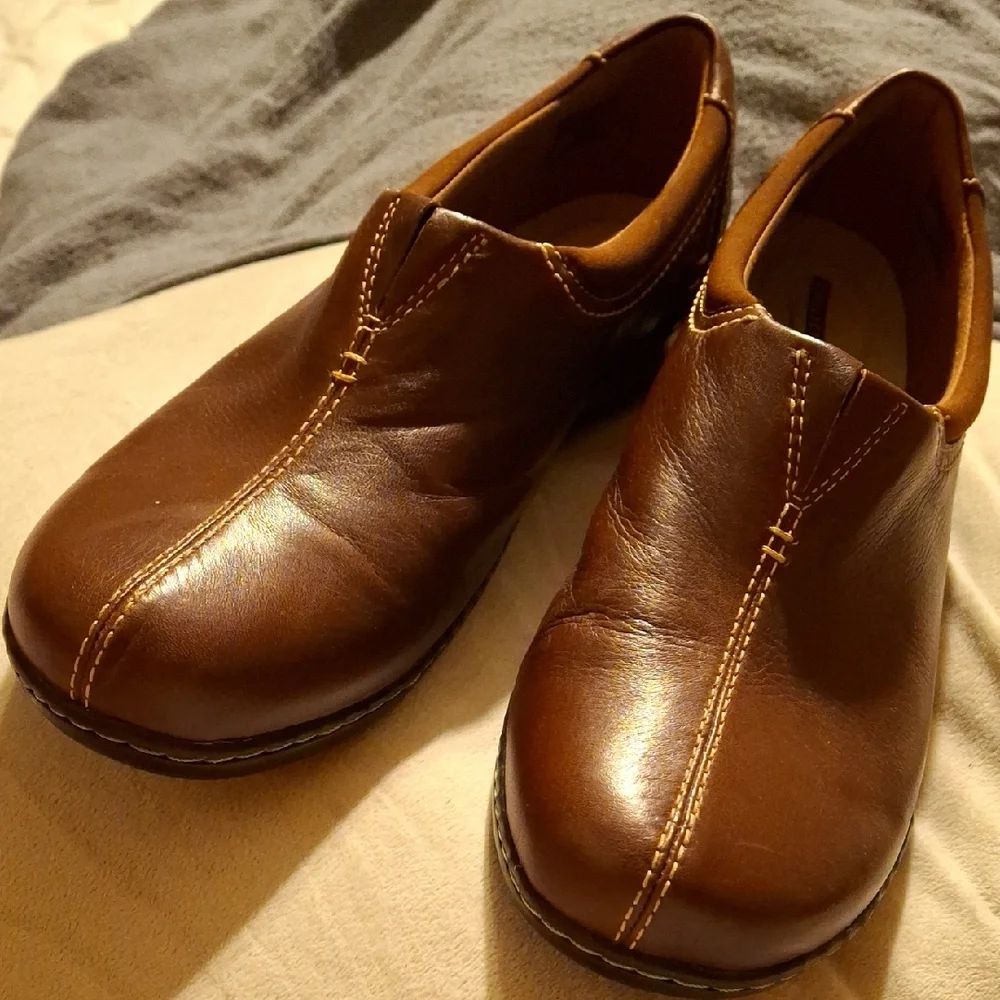 Clarks Brown Leather Loafers with Polished Finish